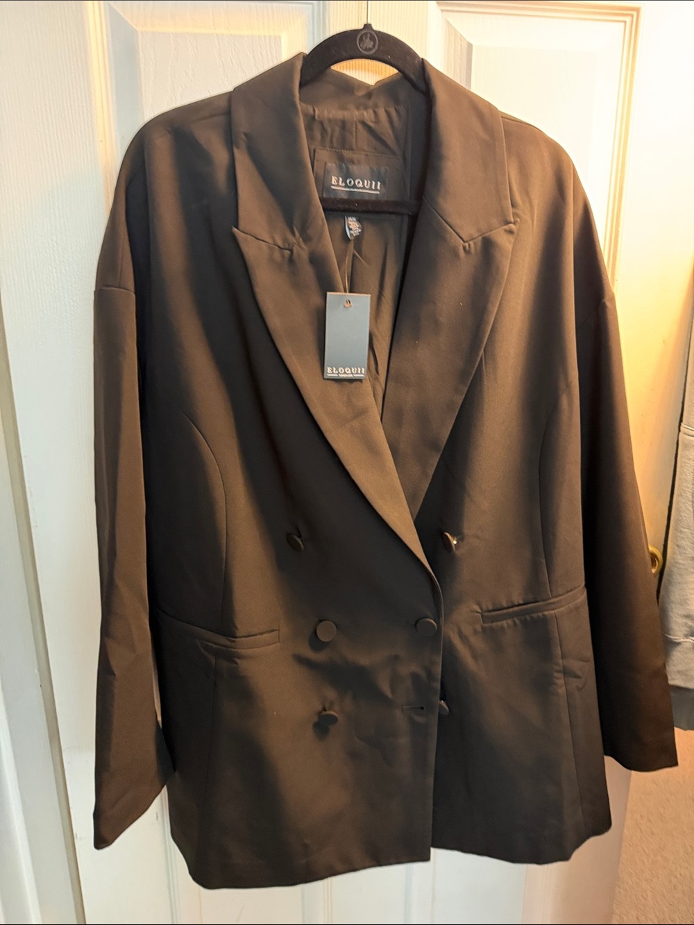 Eloquii Black Double-Breasted Satin-Trim Blazer